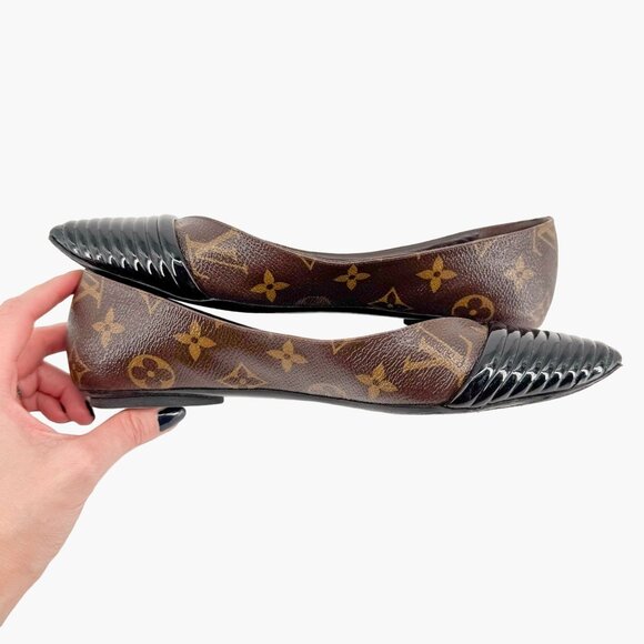 Louis Vuitton Monogram Ballet Flat EU 36.5 US 6.5 Brown Canvas Pointed Cap Toe - Picture 8 of 13